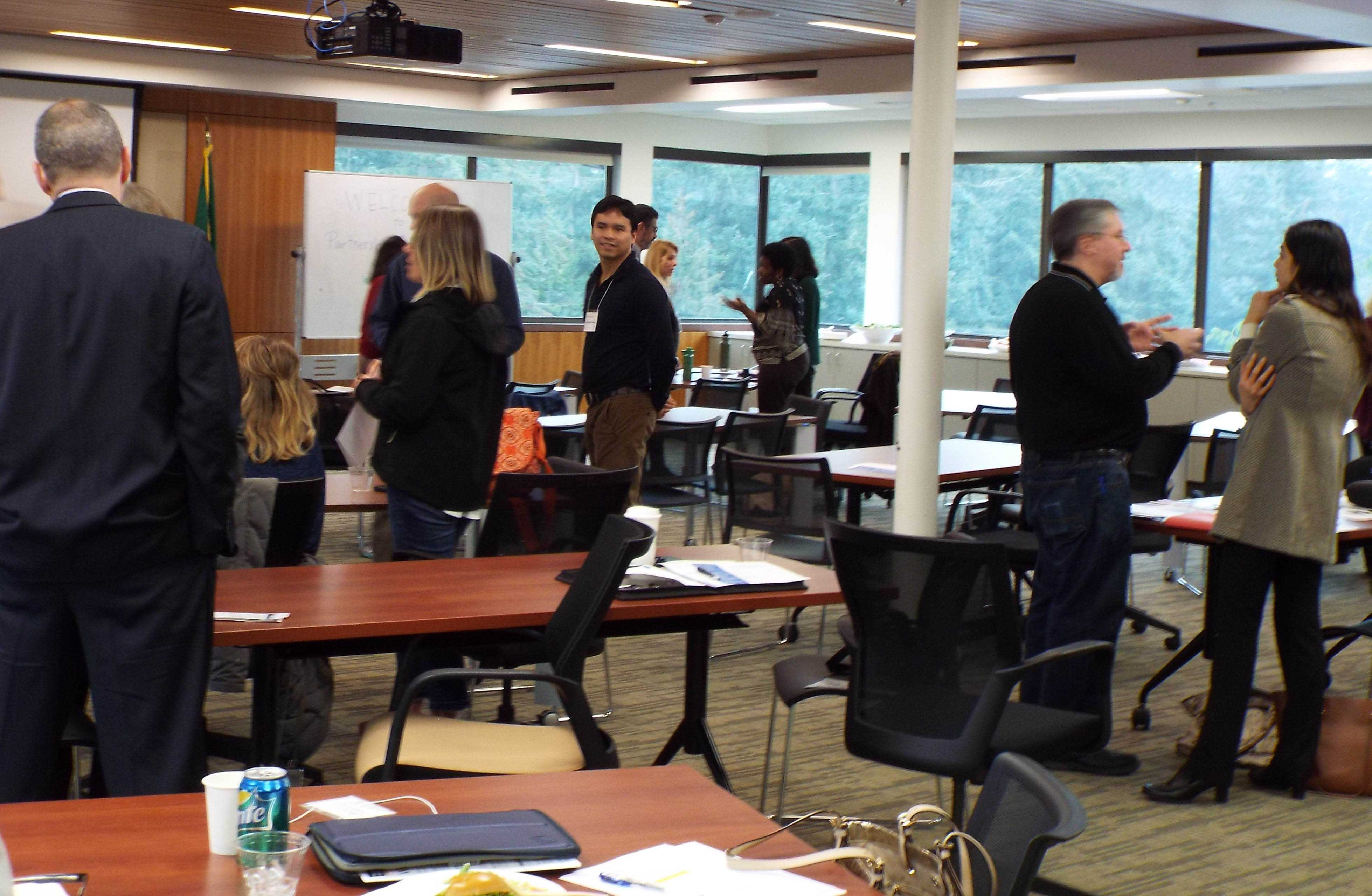 Community members gathered in Gateway Hall in January for a Partnership for Fathers and Families Networking event.