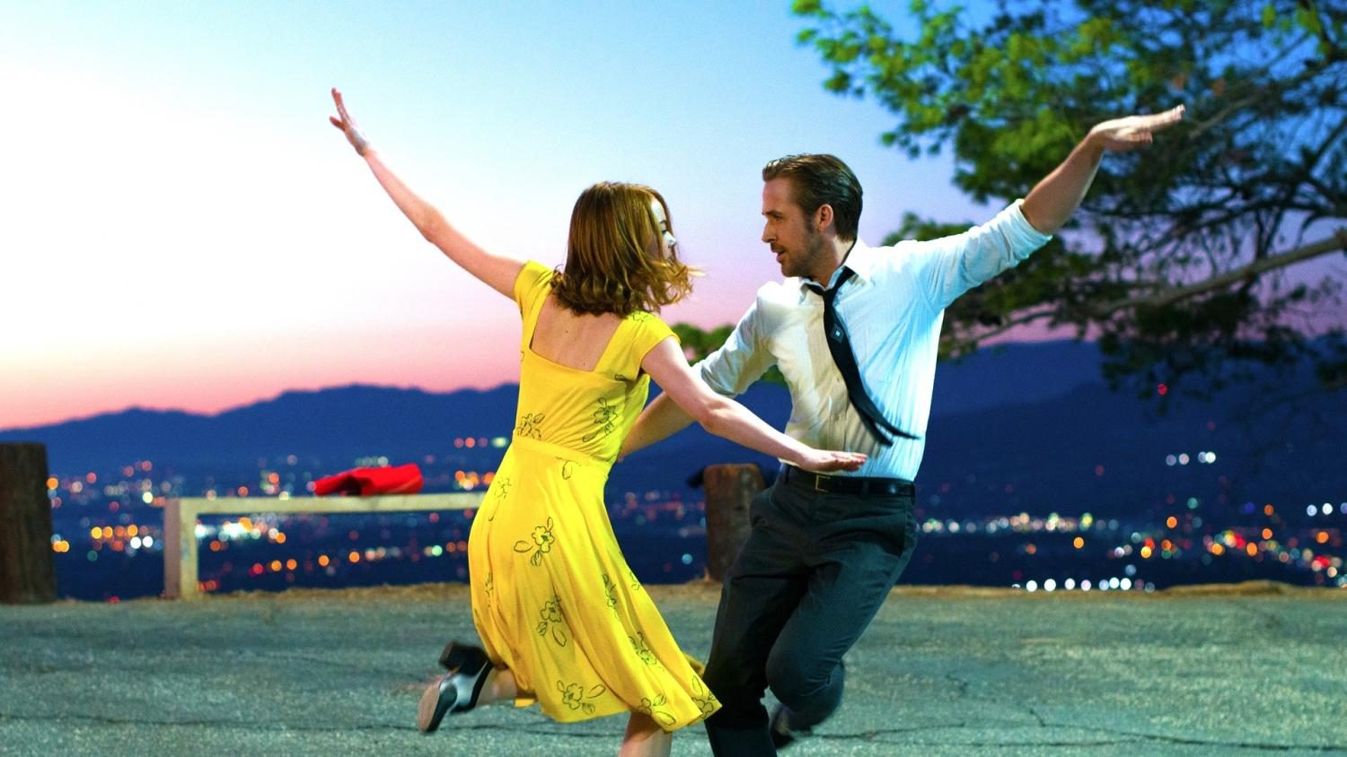 Emma Stone as Mia and Ryan Gosling as Sebastian sing and dance their way through Los Angeles as they search for love and success in “La La Land.” 