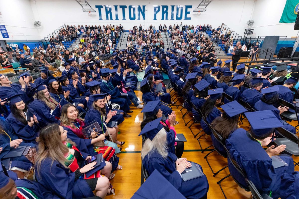 Graduates, family members, and friends listen during commencement. 